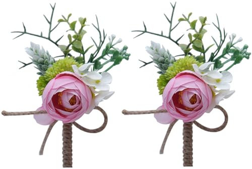 Duories 2 Stück Gästeanstecker Hochzeit Boutonniere Hochzeit Künstliche Ansteckblume Bräutigam Hochzeitsanstecker Rose Prom Blumen Korsage Corsage Hochzeit Zubehör für Herren Damen,Rosa