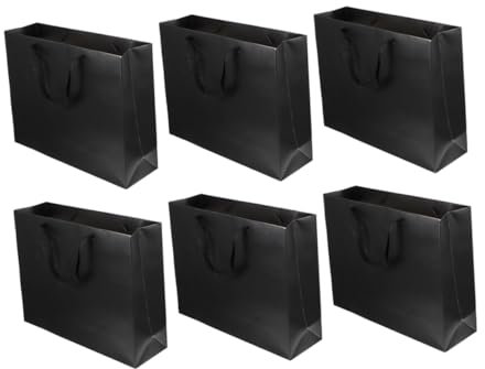 GETAJGHSD 6pièces Papier Noirs Avec Poignées Fête Réutilisables Pour Anniversaires Mariages Et Événements Spéciaux Pour Petites Entreprises