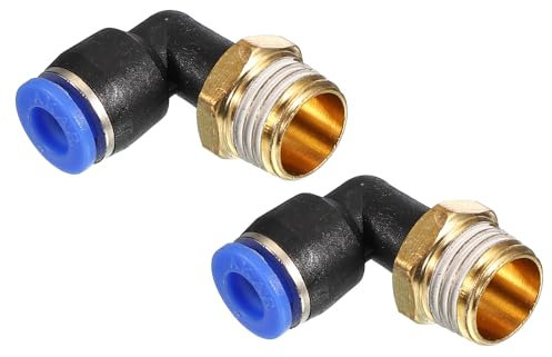 PATIKIL Raccordo a Compressione 1/4, 2Pz Maschio PT Filettato a 90 Gradi 6mm Tubo Raccordi Aria Compressa Gomito e Dritto per Raccordo Tubo Aria, Adattatore Rapido Pneumatico, Blu