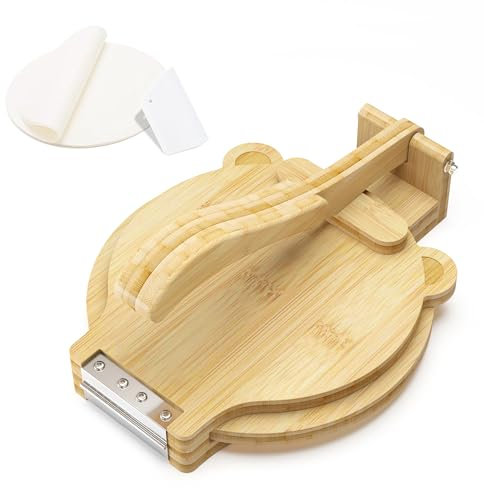 Tortilla-Presse, 25,4 cm, mit 50 Stück Pergamentpapier und Teigschaber, Quesadilla- und Tortilla-Maker, hausgemachte mexikanische Tortillas, Roti, Burritos, Taco und Calzones, zum Backen zu Hause