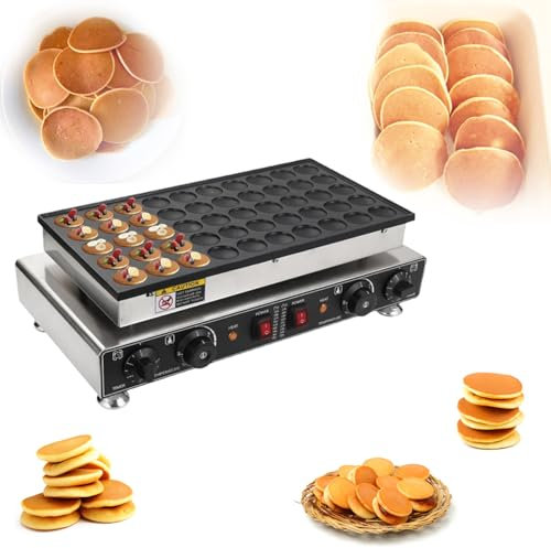 Mini panqueque holandés, 50 piezas eléctrica antiadherente para hacer panqueques de 1700 W, máquina comercial para hacer muffins de 21,7 pulgadas, con 2 termostatos y 2 temporizadores de control