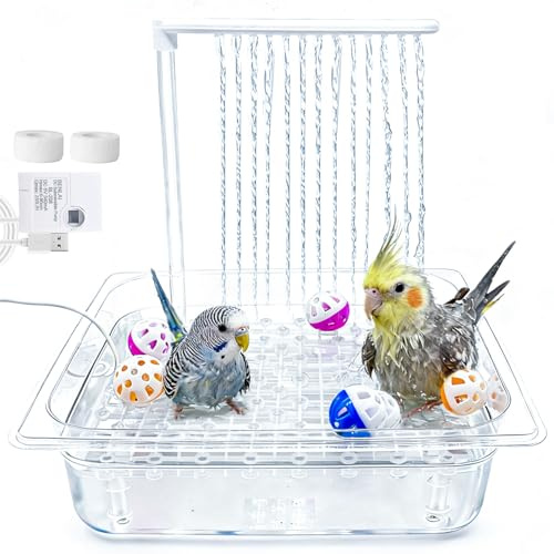 Parakeet Bird Bath with Pump,Large Automatic Parrot Bathtub Shower Fountain