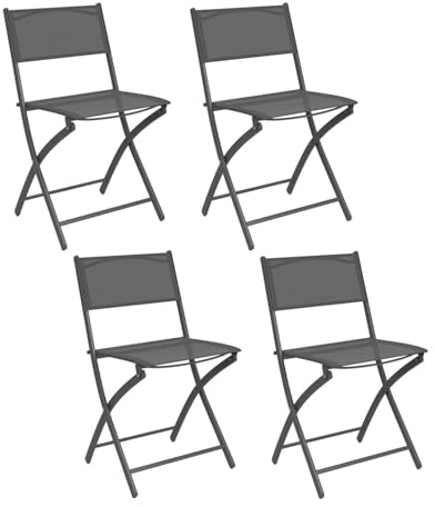 IDMarket - Pack de 4 sillas plegables de jardín Bastia de metal y textileno, gris antracita