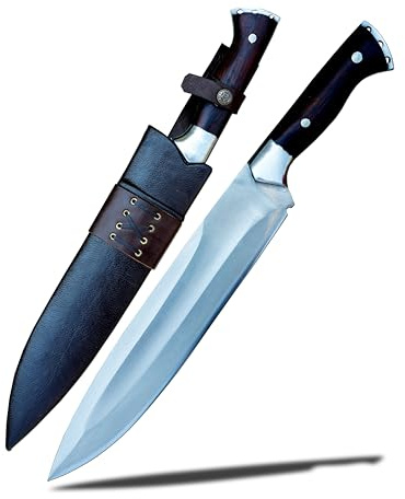 30,5 cm lange Klinge, handgefertigter Bowie, Full-Tang 5160 Stahlklinge, Palisandergriff, wassergehärtet und geschärft, Lederscheide im Lieferumfang enthalten, geschmiedet in Nepal