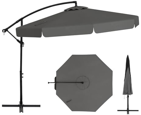 RELAX4LIFE Ombrellone da Giardino 300cm, Parasole da Esterno con 8 Stecche, Inclinazione Regolabile, Ombrellone per Giardino, Spiaggia e Balcone (Grigio)