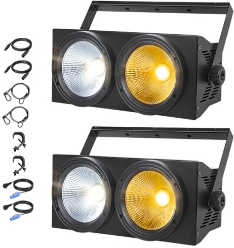 WECAN 200-W-LED-Blinder-PAR-Scheinwerfer, 2-Augen-LED-Bühnenlicht in Kalt- und Warmweiß, DMX-Steuerung, geräuschaktiviertes COB-Stroboskop für Theater, Kirche und DJ-Events (2er-Pack)
