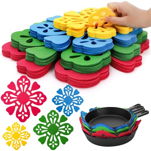 Goaste 20 Pack Pot and Pan Protectors, 9/12/14/15 Inch Pot Separators Pads, Thick Felt Pan Protector Assorted Colors, Anti-Slip Floral Cookware Dividers for Stacking and Protecting Cookware (4 Sizes)