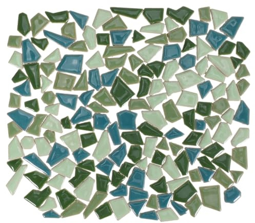 Gatuida Mosaiksteine Grün Gemischt, Keramik Mosaikfliesen Glasiert für Basteln, DIY, Wand & Garten, für Fotorahmen, Blumentöpfe, Spiegel, ca. 200 g, 20 x 4 mm