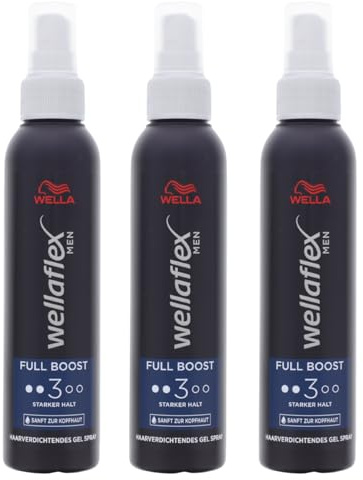 3 x Wellaflex Men Full Boost Haarverdichtendes Gel Spray Starker Halt je 150ml