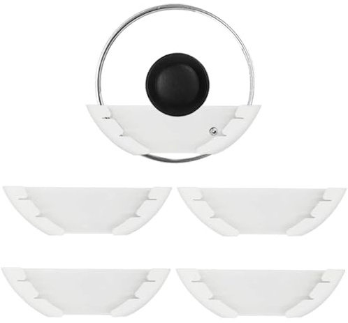 Topfdeckelhalter Wand Set, 4 Stück Selbstklebende Topf Abdeckung Halterung, Kunststoff Topf Abdeckung Halterung, für 15-32 cm Große Pfannendeckel, für Heimische Küchenwände und Schranktüren, Weiß