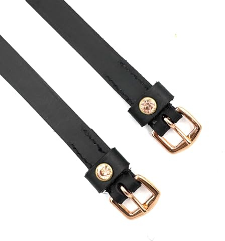 Equine Smile ES4010 Correa de esporas con cristales brillantes de piel para esporas de repuesto, accesorios para espolones, correa de espolones, fijación de esporas (cuero negro y diamantes de