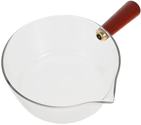 Olla Pequeña para Calentar Leche 600ml, Vidrio y Madera
