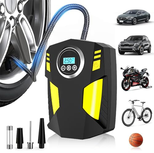 RUOVXWU Inflator Air Compressor,Digital Tyre Inflator,Car Tyre Pump 12V DC,Preset Tyre Pressure & Auto Shutoff, Electric Air Pump Portable Car Accessories For Car Tyres,Bikes and Other Inflatables