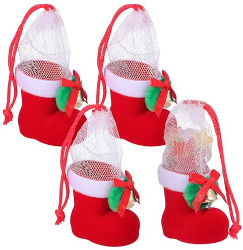 UTHCLO 4 Piezas Botas de Navidad para Colgantes Decorativos Infantiles Bolsas Pequeñas para y Festivos para Envolver Navideñas