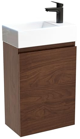 HOROW Badmöbel Set 40 cm, Waschbecken mit Unterschrank, Kleiner Waschbeckenunterschrank Hängend Badezimmerschrank, WC Aufsatzwaschbecken Klein für kleine Bäder, Dunkelbraun