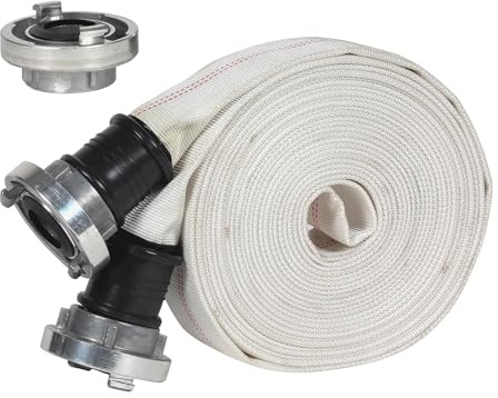 Original Einhell Tuyau de refoulement, 10 m, avec raccord Storz (tuyau tissé/tuyau industriel/tuyau plat, avec 3 raccords rapides 1 1/2 fil. int. sur Storz, Ø 38 mm, max. 10 bars)