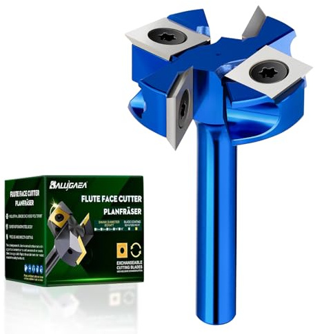 BALUGAEA Planfräs trä för överfräs planfräs 8 mm skaft CNC träfräs 38,1 mm skärdiameter, med 4 HM-vändplattor fräsar för planfräsning, spårfräsning och kantfräsning