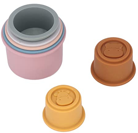 Hztyyier Silikon-Stapelbecher für Babys, 7-teiliges Buntes Stapelspielzeug-Set Zum Baden und Spielen, Geeignet für ab 24 Monaten, Fördert Sprache und Feinmotorik (Tierischer Stapelbecher)
