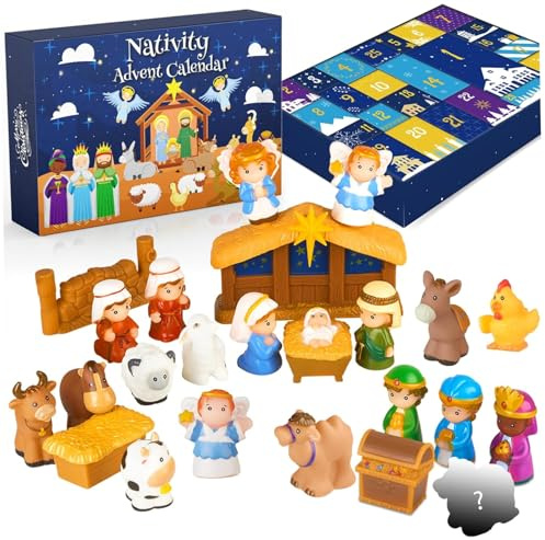 Calendario dell'Avvento per presepe 25 pezzi Set di presepi per piccoli popoli carini Calendario dell'Avvento religioso per genitori e figli felici per bambini piccoli, ragazzi, ragazze 2025