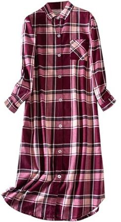 Camisones de franela de manga larga para mujer, vestido de noche de invierno para mujer, camisa de dormir con botones para mujer, camisón de manga larga con bolsillo, camisa de dormir a cuadros para