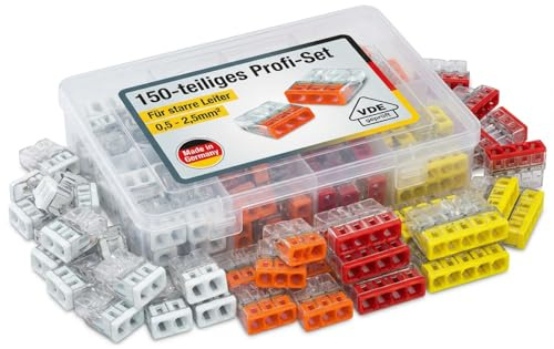 Verbindungsklemmen Set 150 Stück – enthält Original WAGO Klemmen Set Serie 2273 (2-, 3-, 4-, 5 polig) – Kabelverbinder in wiederverschließbarer Box - die Alternative zu den Lüsterklemmen
