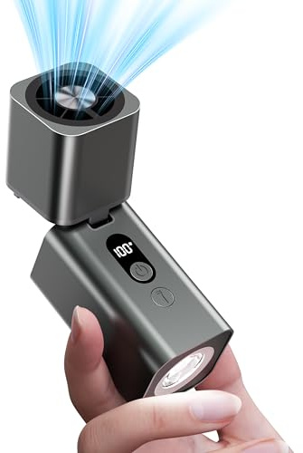 kstime Titanlegierung Handventilator, ultrakompakt & leicht, integrierte Taschenlampe & SOS-Modus, stufenlose 100-Gang Steuerung, 25dB leiser BLDC-Motor, 90° klappbarer, USB-C Aufladung, Grau