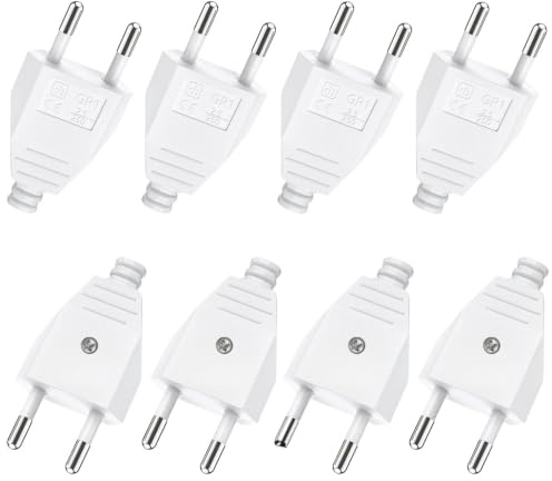 8 Pièces Prise Electrique Male avec Tournevis, 250V 2.5A Prise Male Plate | Fiche Male Prise Electrique pour Lampes Petits Electroménagers Ventilateurs, Fiche Euro Schuko, Prise Male Etanche Exterieur