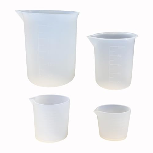 duoyif Verre doseur silicone 4 pièces 30/50/100/250 ml, Gobelet silicone gradué pour couler, Réutilisable Antiadhésif, Tasse mélange pour résine époxy moulage bricolage cuisine laboratoire