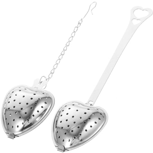 Holibanna 2pcs Heart Shaped Tea Infusers Stainless Steel Fine Mesh Strainers with Chain for Loose Tea Leaves, Rust Resistant and High Temperature Sturdy, for Home and Office Use