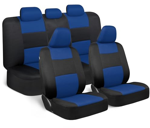 BDK PolyPro Autositzbezüge, komplettes Set in Blau auf Schwarz, vorne und hinten, Geteilte Sitzbank, einfache Montage, Innenbezüge für Auto, LKW, Van, SUV