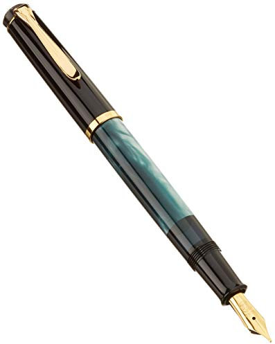 Pelikan 983411 Kolbenfüllhalter Classic M200, vergoldete Edelstahlfeder, B, grün-marmoriert