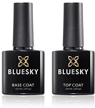 Bluesky Gel Nail Polishes Base and Gel Top Coat, Soak Off LED UV Gel Nail Polish Set, Long Lasting Shiny High Gloss Finish Clear, 2 x 10ml Bottles