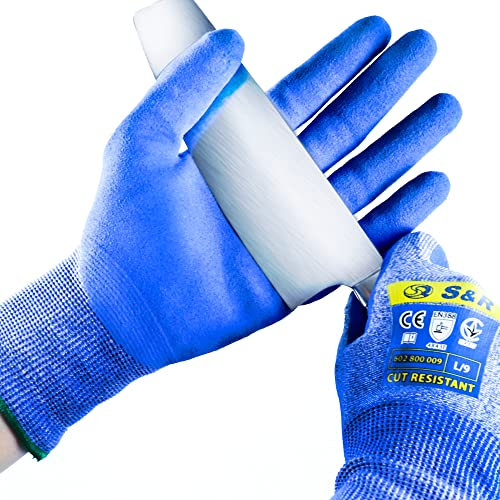 S&R Cut-Resistant Work Gloves – Size L/9 | Nitrile-Coated, Non-Slip, Touch-Sensitive | EN 388 Certified for Construction, Automotive & Assembly
