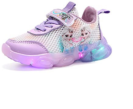 IRON JF ELSA Schuhe mädchen,Sommer- mädchen Leuchtschuhe, Kinder led Sneakers, Hohles Mesh Stoffschuhe for Kinder mit Klettverschlus Sportschuhe, Turnschuhe Laufen Kinder (Color : Purple, Size : 27)