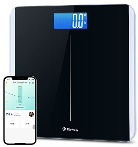 Etekcity Smart Scale for Body Weight and BMI, Bathroom Digital Electronic Weighing Scale for People, Bluetooth Free VeSync APP Connection, Rounded Corner, Accurate to 0.1lb/0.05kg, 400 lbs, Black