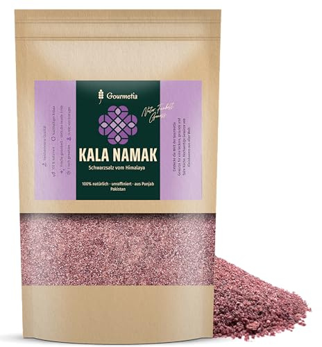 Gourmetia Kala Namak Salz fein 200g, naturbelassenes Schwarzsalz/Schwefelsalz aus Punjab Pakistan - auch als grob