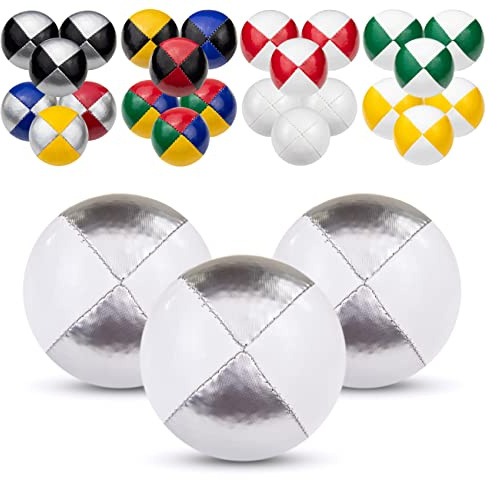 Juggle Dream 3x Pro Thud Jongleringsbollar – set med 3 professionella jongleringsbollar med gratis inlärningsvideo online, perfekt för nybörjare och experter (silver/vit)
