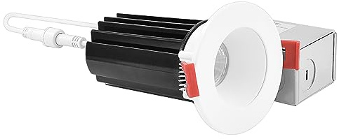 LUXRITE 2 Inch LED Recessed Lighting with Junction Box, 15W, 5 Color Selectable 2700K-5000K, 1000 Lumens, Dimmable Canless LED Downlights, Interchangeable Trim, Wet Rated, IC Rated, ETL Listed