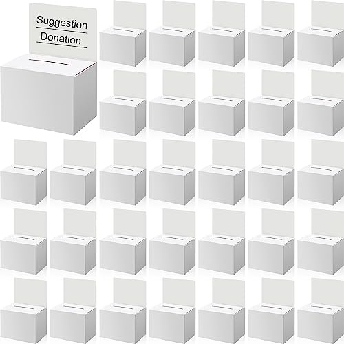 Seajan 100 Pcs Raffle Ballot Box with Slot Suggestion Ticket Donation Box for Fundraising Collecting Card Voting Contest, 6.5 x 4.5 x 4.5''(White)