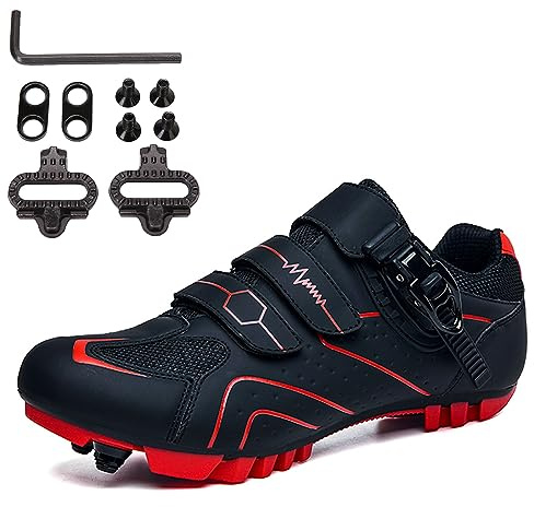 PENXZT Zapatos de Ciclismo MTB para Hombres Zapatos de Bicicleta de montaña compatibles con Tacos SPD de 2 Pernos Zapatos de Bicicleta de Montar al Aire Libre en Interiores,C,46 EU