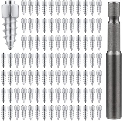 PEUTIER Lot de 200 clous de pneu à visser - 4 x 12 mm - Pour pneus d'hiver - Avec outil d'installation pour voiture, camion, moto, vélo, coffre, VTT, SUV - Accessoires automobiles