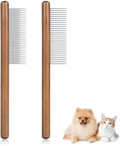 Octonyluck Hölzern Katzenkamm und Hundekamm, Katzenbürste Langhaar Kurzhaar, Edelstahl Hundekamm, Flohkamm für Katzen, Geeignet für alle längen, Entfernt effektiv Verwicklungen, Matten und loses Haare