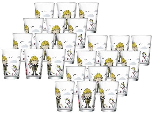 Ritzenhoff & Breker Kinderbecher Feuerwehrmann Bernie 24er Set, Kindergläser mit bedruckten Motiven, Großes Set für Kindergeburtstage und Kinderfeste, Spülmaschinengeeignete Gläser