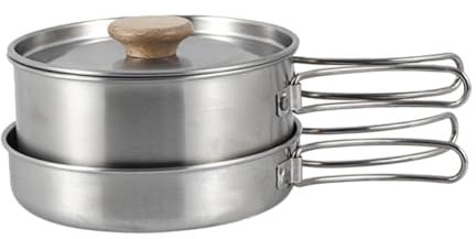 BESPORTBLE Folding Handle Pot for Camping Outdoor Stainless Steel Frying Pan Portable Camping Utensil Wear-resistant Multi-function Cookware for Daily Use
