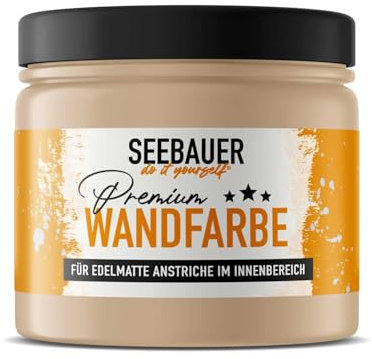 SEEBAUER diy Wandfarbe Braun 300ML für Innen (No. 616 Beech Wood) Edelmatte hellbraune Innenfarbe - Brauntöne sehr hohe Deckkraft - Matt, Abwaschbar und Tropffrei