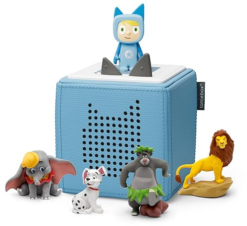 Toniebox Extrapack – Toniebox Starterset Blau mit Kreativtonie + 4 x Disney Tierische Helden Hörfiguren, Audioplayer für Hörbücher und Lieder, kabellose Musikbox mit Disney Hörspiel