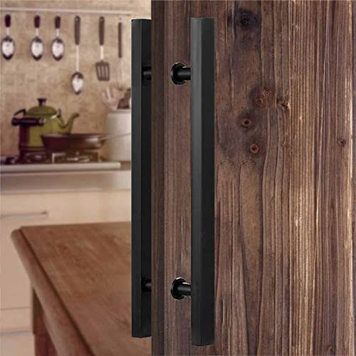Stainless Steel Modern Entry Door Handle Pull with Wood and Glass Double Sided Indoor Outdoor Rectangle Pull for Entrance Gate Black 80cm/31.5in x 60cm