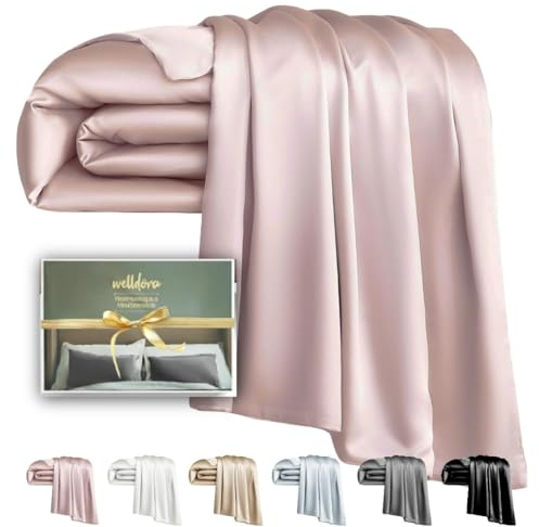 Welldora Deckenbezug aus 100% Seide 135x200 | Luxuriös weich, sanft zur Haut, hypoallergen | 22 Momme, Höchste Güteklasse 6A | Zert. in der Schweiz | Oeko-Tex Seidenbettwäsche Zartrosa