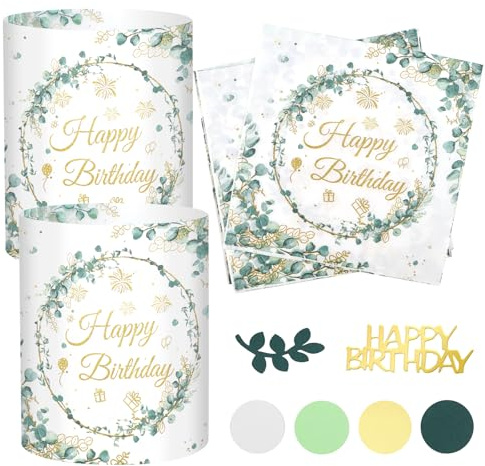 20 Stück Servietten Happy Birthday + 12 Stück Windlicht Tischdeko Geburtstag + 100 Stück Konfetti Geburtstag Deko Grün, Geburtstagsdeko Frau Mann Mädchen Junge Kinder