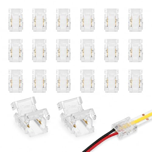 20 conectores LED COB 2 pines 8 mm sin costura, conectores rápidos | Para cinta LED SMD 3528 2835, adaptador de tira LED de 12 V/24 V, compatible con cables 22 AWG y cintas COB